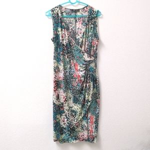Lily faux-wrap abstract floral print stretchy dress size Large EUC